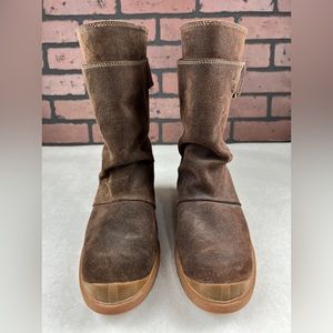 Sorel Toronto Mid Brown Leather Pull On Wedge Boots Size 10